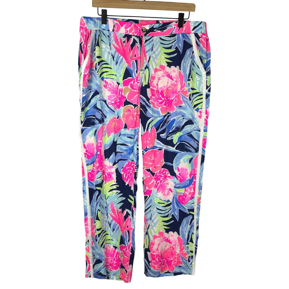 Lilly Pulitzer Women Straight Leg Trouser Pants 14 Tropical Modal Resort 34 x 26